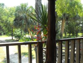 The front porch view is old Florida